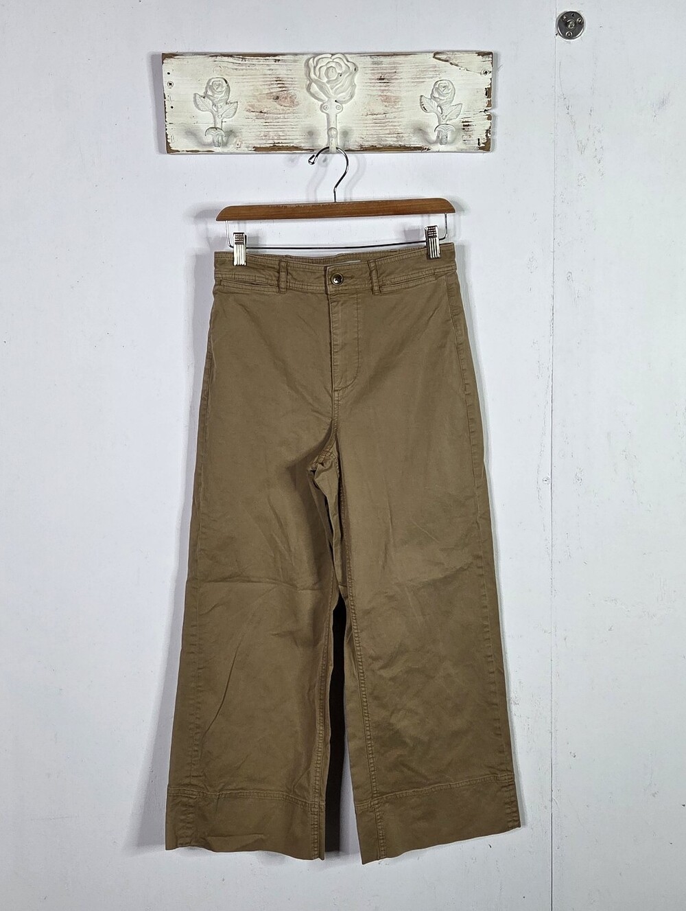 Everlane Size 4 High Rise Wide Leg Crop Tan Khaki Pants Cotton Blend